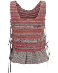 Ganni - Smocked Gingham Side-Tie Top - Lyst