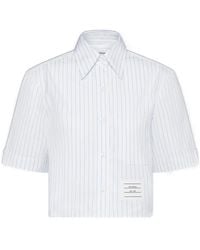 Thom Browne - Pinstripe Poplin Cropped Short Sleeve Shirt - Lyst