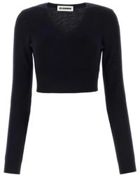 Jil Sander - V-Neck Knitted Crop Top - Lyst