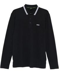 BOSS - Long-Sleeve Contrast-Trim Polo Shirt - Lyst
