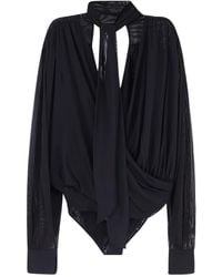 Amazuìn - Draped Tie-Neck Bodysuit Top - Lyst