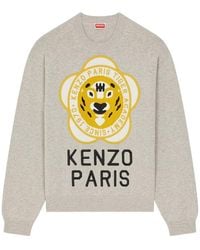 KENZO - Logo Embroidered Crewneck Sweater - Lyst