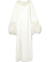 Monique Lhuillier - Feather And Tulle-Trimmed Silk-Crepe Gown - Lyst