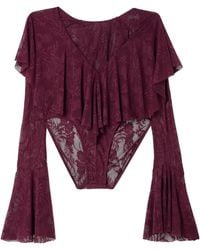 Norma Kamali - Long Sleeve Deep V Ruffle Bodysuit - Lyst