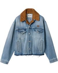 Miu Miu - Washed Denim And Suede Blouson Jacket - Lyst