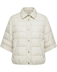 Peserico - Button-Up Quilted Cropped-Sleeved Jacket - Lyst