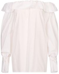 MSGM - Ruffled-Neck Long-Sleeved Blouse - Lyst