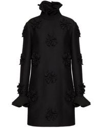 Valentino - Crepe Couture Short Flower Embroidery Dress - Lyst