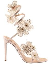 Rene Caovilla - René Caovilla Peach Flower Embellished Sandals - Lyst
