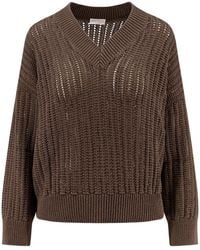 Brunello Cucinelli - Monili-Embellished V-Neck Jumper - Lyst