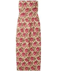 Posse - Rosalie Strapless Pintucked Floral-Print Linen Midi Dress - Lyst