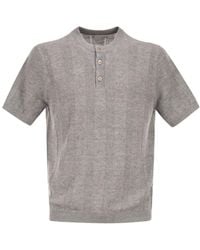 Brunello Cucinelli - Textured Rib Knit T-Shirt With Henley Collar - Lyst