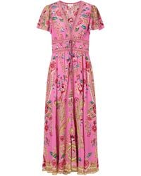 CAMILLA - Embroidered Printed Silk Maxi Dress - Lyst