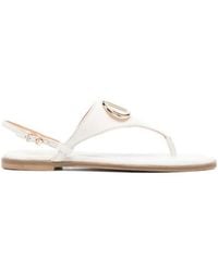 Twinset - Logo-Plaque Thong-Strap Leather Sandals - Lyst