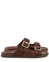 Gucci - Logo Embossed Leather Slides - Lyst