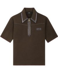 Amiri - Leather-Trimmed Knitted Zip-Up Polo Shirt - Lyst