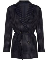 Brunello Cucinelli - Sparkling Stripe Cotton Gauze Jacket With Belt And Necklace - Lyst