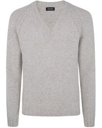 ZEGNA - V-Neck Knitted Jumper - Lyst