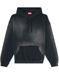 DIESEL - Faded Cotton Hoodie With Frayed Details - Lyst