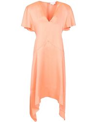 Stella McCartney - V-Neck Asymmetric Satin Midi Dress - Lyst