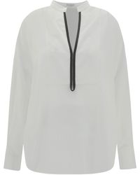 Brunello Cucinelli - V-Neck Blouse - Lyst
