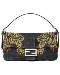 Fendi - Baguette 26424 Dark Denim Bag With Embroidery - Lyst