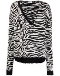 Saint Laurent - Zebra Patterned V-Neck Sweater - Lyst