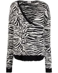 Saint Laurent - Zebra Patterned V-Neck Sweater - Lyst