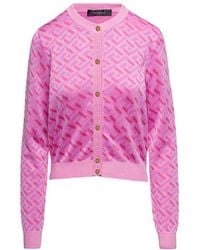 Versace - La Greca Monogram Button-Up Cardigan - Lyst