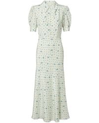 Alessandra Rich - Floral Pattern Silk Midi Dress - Lyst