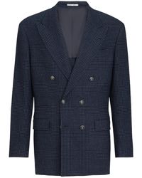 Brunello Cucinelli - Comfort Wool And Cashmere Prince Of Wales Flannel One-And-A-Half Breasted Tailor Blazer With Metal Buttons - Lyst