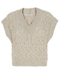Brunello Cucinelli - Dazzling V-Neck Cable Vest - Lyst
