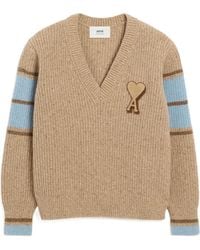 Ami Paris - Logo Patch V-Neck Jumper - Lyst
