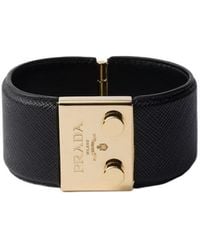 Prada - Metal And Saffiano Leather Bracelet - Lyst
