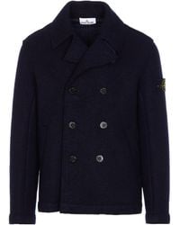 Stone Island - Logo Patch Double-Breasted Coat - Lyst