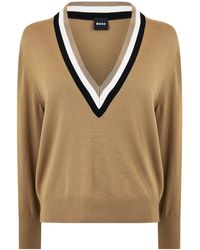 BOSS - V-Neck Knitted Sweater - Lyst