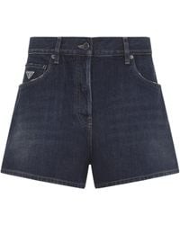 Prada - Denim Logo-Patch Shorts - Lyst