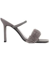 BY FAR - Shearling Strap Open Toe Heels - Lyst