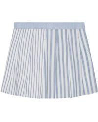 Ganni - Stripe Cotton Pleated Mini Skirt - Lyst