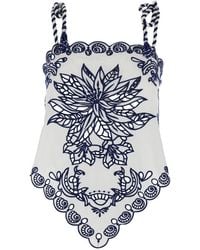 FARM Rio - Floral-Embroidered Scalloped Trim Top - Lyst