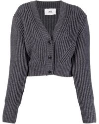Ami Paris - Cropped Ribbed-Knit Cardigan - Lyst