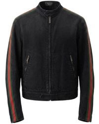 Gucci - Cotton Denim Biker Jacket With Web - Lyst