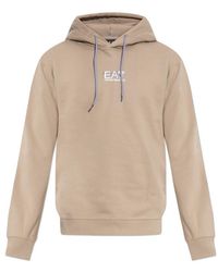 EA7 - Logo Printed Drawstring Hoodie - Lyst
