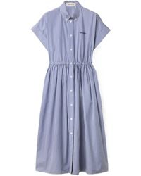 Miu Miu - Short-Sleeve Striped Cotton Poplin Midi Shirtdress - Lyst