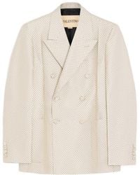 Valentino - Double-Breasted Silk Jacket With Plusdepois Jacquard Pattern And Pressed Crease - Lyst