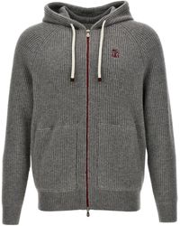 Brunello Cucinelli - Embroidered Logo Cashmere Cardigan - Lyst