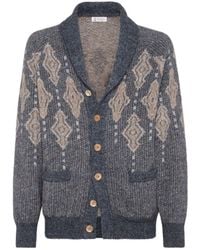 Brunello Cucinelli - Geometric Jacquard Buttoned Cardigan - Lyst