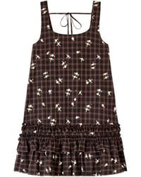 Ganni - Check Flower Flounced Mini Dress - Lyst