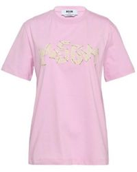 MSGM - Logo Embroidered Short-Sleeve Jersey T-Shirt - Lyst