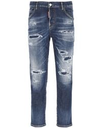 DSquared² - Logo Patch Distressed Cropped Jeans - Lyst